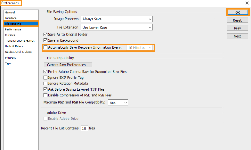 Disable the Auto-Recovery Saving Feature