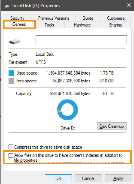 Disable Indexing in C Drive