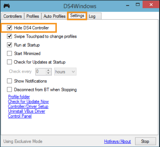 ds4 controller windows profile