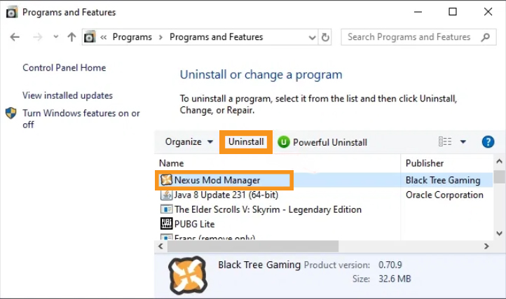 how to uninstall mods from nexus mod manager