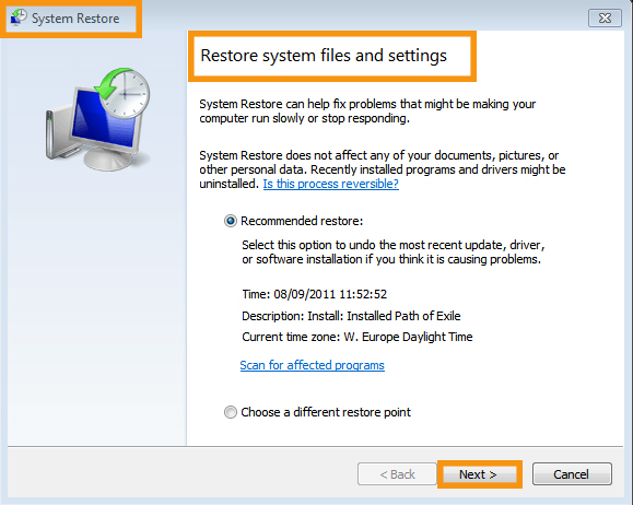 Perform System Restore