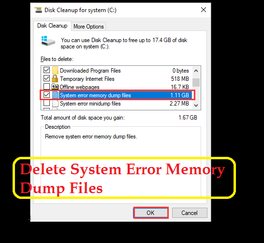 Delete System Error Memory Dump Files