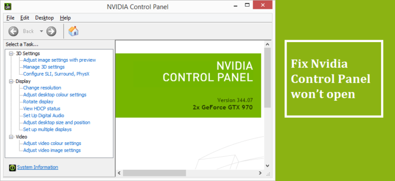 nvidia control panel wont open